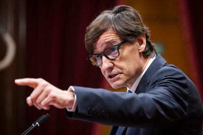 El presidente de la Generalitat, Salvador Illa, este jueves en el Parlament.