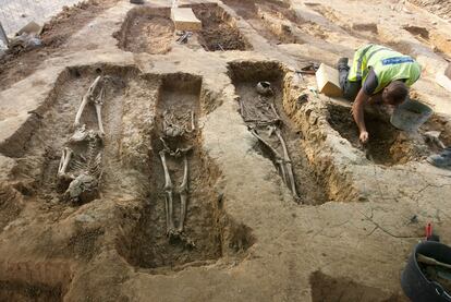 Un aspecto de los trabajos arqueológicos en la necrópolis de Santa Clara, en El Puerto de Santa María.