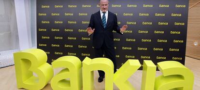 Rodrigo Rato, expresidente de Bankia, en el acto de presentaci&oacute;n de la marca, en 2011.