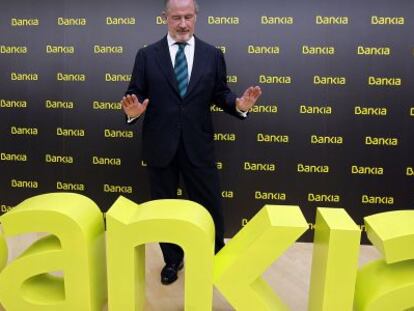 Rodrigo Rato, expresidente de Bankia, en el acto de presentaci&oacute;n de la marca, en 2011.