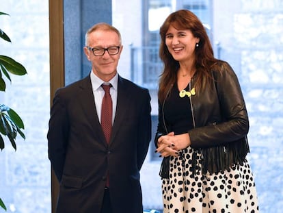 El ministre José Guirao i la consellera Laura Borràs, aquest dimecres a Madrid.
