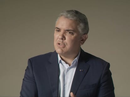 Iván Duque, en una captura de pantalla de la entrevista en la que culpa a Gustavo Petro de las protestas en Colombia.