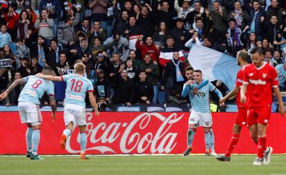 Iago Aspas celebra el segundo gol del Celta.