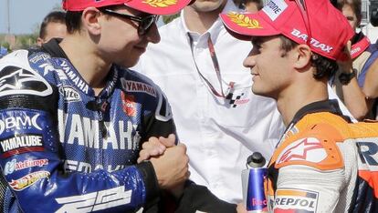 Jorge Lorenzo felicita a Dani Pedrosa