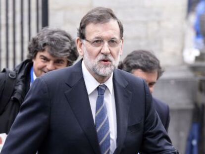 Rajoy, a su llegada a la reuni&oacute;n del Partido Popular Europeo, en Bruselas.