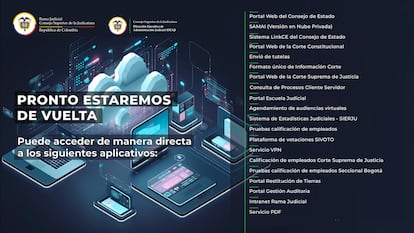 El aviso que aparece en la página web de Rama Judicial luego del ataque sufrido por IFX Networks.