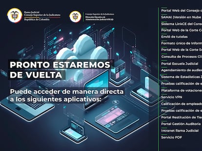 El aviso que aparece en la página web de Rama Judicial luego del ataque sufrido por IFX Networks.