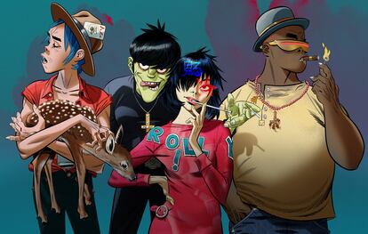 Los integrantes del grupo animado Gorillaz, proyecto liderado por Damon Albarn.