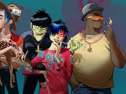 Los integrantes del grupo animado Gorillaz, proyecto liderado por Damon Albarn.