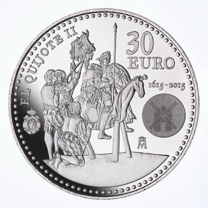 El reverso de esta moneda de colección conmemora el IV centenario de la segunda parte de El Quijote.