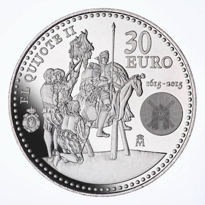 El reverso de esta moneda de colección conmemora el IV centenario de la segunda parte de El Quijote.