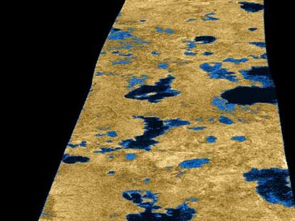 Lagos en la superficie de Titán, vistos por el radar de <i>Cassini.</i>