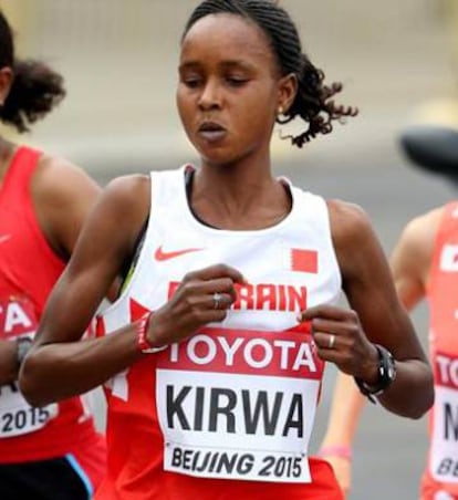 Kirwa, durante el Mundial de Pekín 2015, en el que fue bronce.