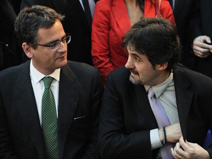 Antonio Basagoiti, líder del PP vasco, y Pello Urizar, líder de Eusko Alkartasuna, en la recepción con motivo del Día de Euskadi.