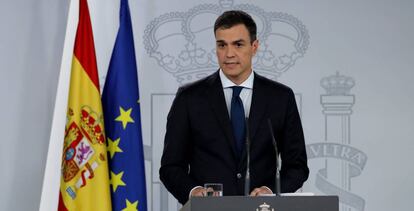 El presidente de España, Pedro Sánchez, durante la rueda de prensa en la que anunció los nuevos miembros de su Gobierno.