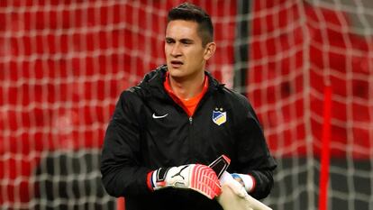 Gudiño, durante un entrenamiento con el Apoel.