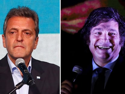 Presidential hopefuls Sergio Massa (l) and Javier Milei.