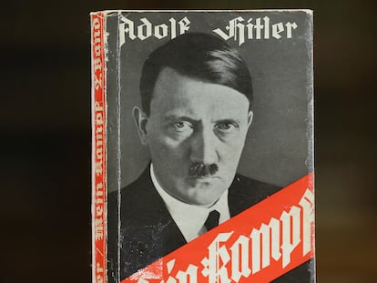 BERLIN, GERMANY - DECEMBER 15: A 1941 edition of Adolf Hitler's "Mein Kampf" ("My Struggle") stands at the library of the Deutsches Historisches Museum (German Historical Museum) on December 15, 2015 in Berlin, Germany. The state of Bavaria took possession of the copyright to the book after World War II, though the copyright is due to expire and the book will enter the public domain on January 1, 2016. Germany will continue to heavily restrict publication of the book in Germany though it will have little control over publications abroad. Hitler wrote the book that is both an autobiography and also presents his political vision while he was a prisoner in Germany in he 1920s. (Photo by Sean Gallup (Getty Images)