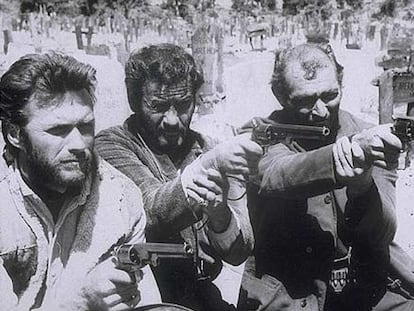 Clint Eastwood, Eli Wallach y Lee van Cleef, en <i>El bueno, el feo y el malo, </i>de Sergio Leone.