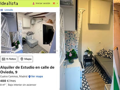 El anuncio de Idealista, el inmueble y el retrete, que no se incluye en la vivienda.