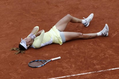 La hispanovenezolana, Garbiñe Muguruza, tras lograr su primer Grand Slam.