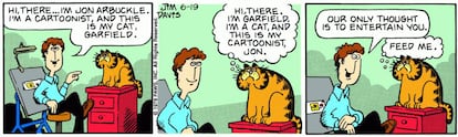 La primera tira cómica de Garfield, publicada el lunes, 19 de junio de 1978.