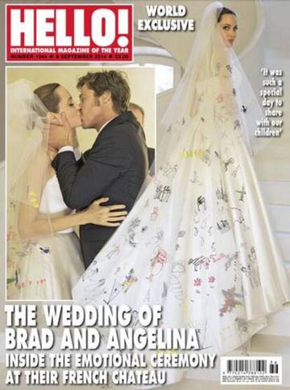 Portada de la revista Hello con las fotos exclusivas de la boda de Angelina Jolie y Brad Pitt.