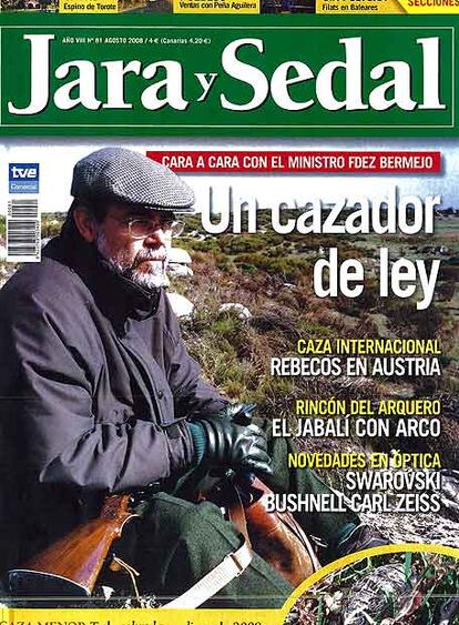 Reproducción de la revista especializada<i> Jara y Sedal, </i>con el ministro de Justicia, Mariano Fernández Bermejo, en su portada.