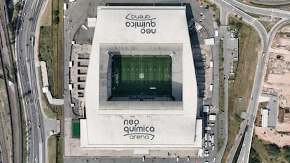 El estadio del equipo de fútbol soccer brasileño Corinthians, donde se jugará el partido entre las Águilas y los Packers.