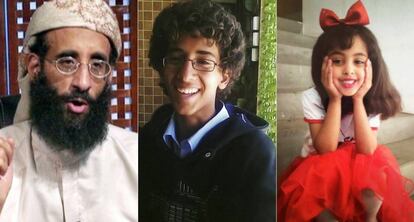 De izquierda a derecha: el clérigo estadounidense de origen yemení Anuar al Aulaki y sus hijos Abdulrahman y Nora.