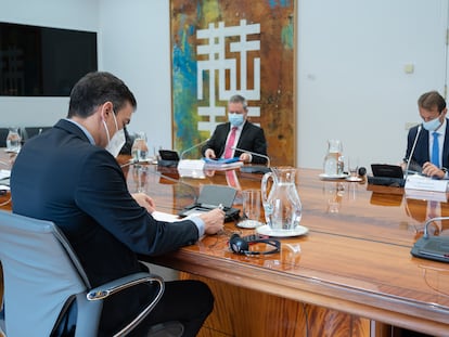 Pedro Sánchez y Guillaume Faury, en la reunión mantenida en el Palacio de La Moncloa.