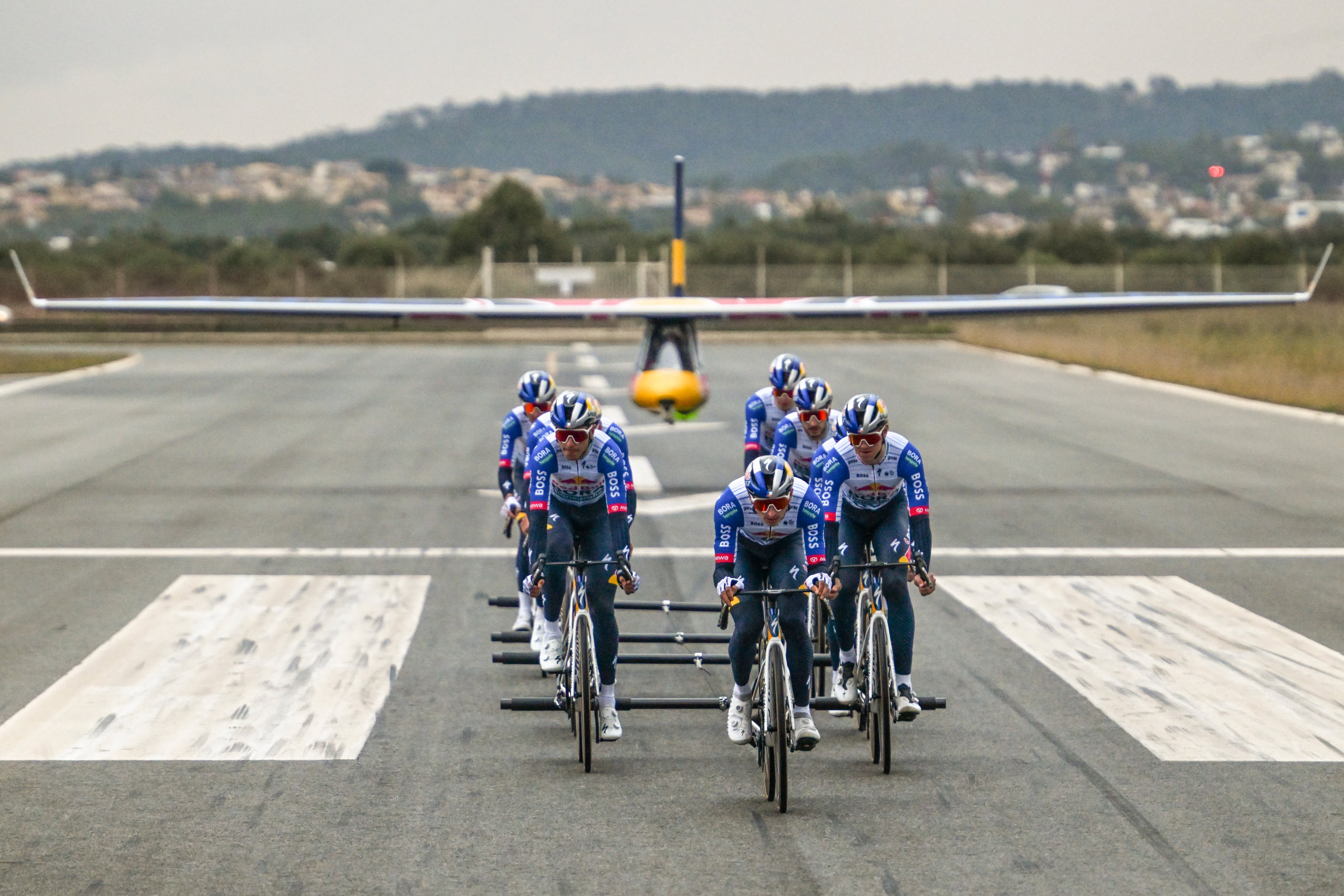 Red Bull - BORA - hansgrohe cycling team seen during the Peloton TakeOff in Palma de Mallorca, Spain on December 4, 2026.