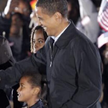 Bruce Springsteen, junto a Obama y su familia en uno de los últimos actos de la campaña electoral.