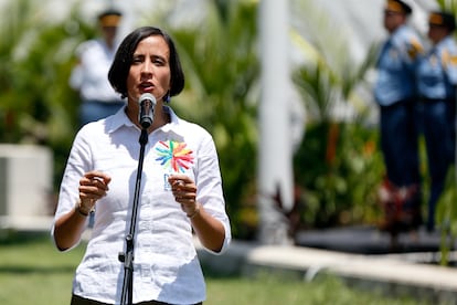 La ministra de Medio Ambiente de Colombia, Susana Muhamad, habla durante la instalación de la Zona Azul de la COP 16. 