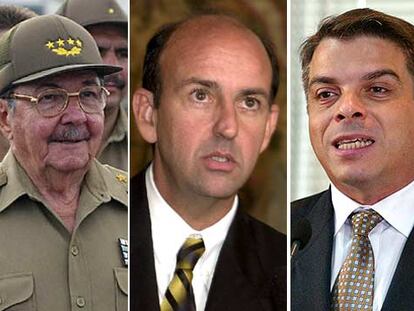 De izquierda a derecha, Raúl Castro, hermano de Fidel; Carlos Lage, vicepresidente cubano, y Felipe Pérez Roque, ministro de Asuntos Exteriores.