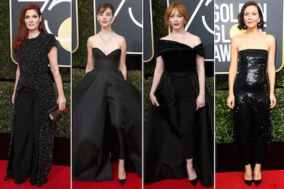 Luciendo unos pantalones debajo del vestido

Fue una de las grandes tendencias de la noche. Debra Messing, Alison Brie, Christina Hendricks y Maggie Gyllenhaal coincidieron en elegir vestidos que ocultaban pantalones. En el caso de Brie (de Vassilis Zoulias) y Hendricks (de Christian Siriano) resultaba complicado darse cuenta debido al gran volumen de sus faldas que, a priori, fingían ser sendos vestidos en el sentido clásico.