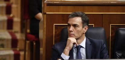 El presidente del Gobierno, Pedro Sánchez, en el acto conmemorativo del 40º aniversario de la Constitución de 1978. 
 