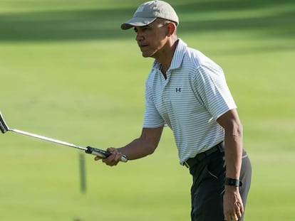 Obama, na quarta-feira jogando golfe durante suas f&eacute;rias no Hava&iacute;.