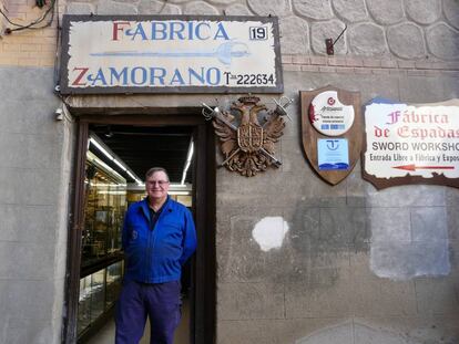 Mariano Zamorano outside of his shop in Toledo, Spain.