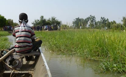 Un chico conduce una canoa hacia la isla M’Bida, situada en medio del río Níger.