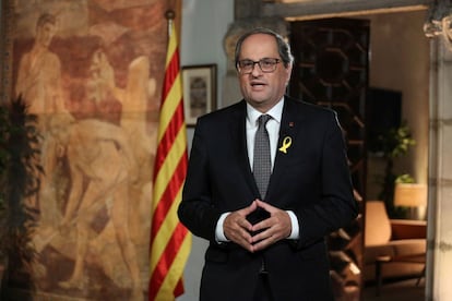 Quim Torra, en su tradicional mensaje institucional en la víspera de la Diada.