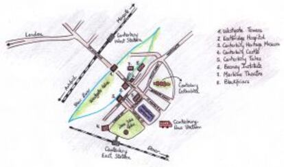 Mapa de esta ruta medieval por el centro de Canterbury.
