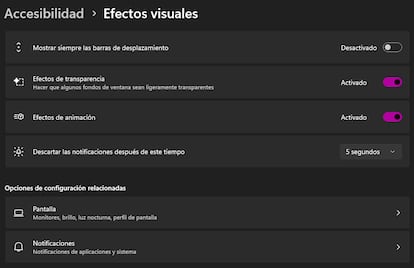 Gestión de efectos en Windows 11