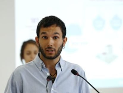 El diputado de Podemos en la Asamblea de Madrid, Miguel Ardanuy, durante la presentación de la segunda edición del proyecto Impulsa.