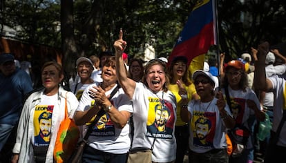 Venezuelans protesting against the government at a march in Caracas on Wednesday.