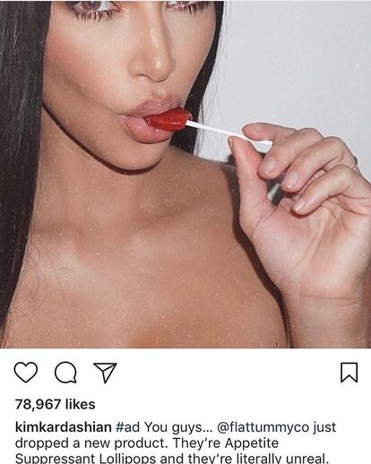 Uno de los posts más polémicos, la promoción de las piruletas saciantes que hizo Kim Kardashian.