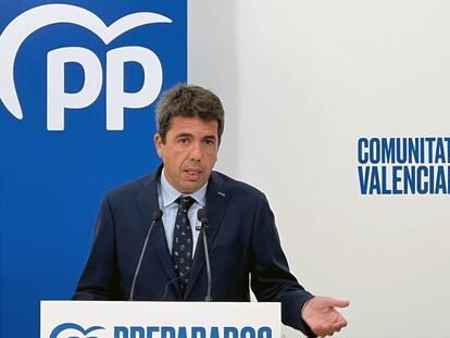 Carlos Mazón, presidente del PP valenciano, en la rueda de prensa de este lunes, 14 de noviembre, en Valencia.