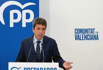 Carlos Mazón, presidente del PP valenciano, en la rueda de prensa de este lunes, 14 de noviembre, en Valencia.