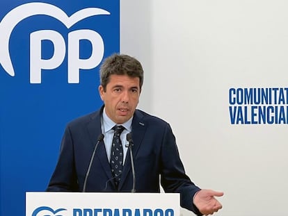 Carlos Mazón, presidente del PP valenciano, en la rueda de prensa de este lunes, 14 de noviembre, en Valencia.