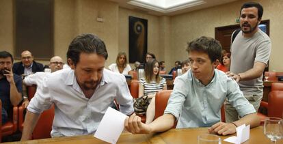Pablo Iglesias, Íñigo Errejón y Alberto Garzón, la pasada semana.
